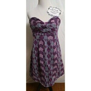 Roxy Strapless Dress Juniors Women Size XL Purple Geometric Cotton